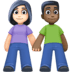 👩🏻‍🤝‍👨🏿 woman and man holding hands: light skin tone, dark skin tone display on Facebook